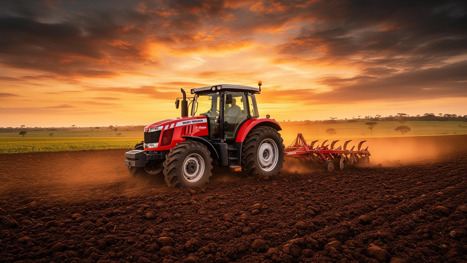 Trator Massey Ferguson arando solo — peças agrícolas T3